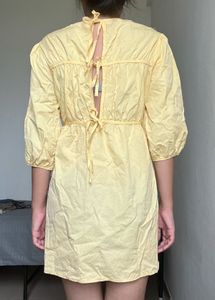 Yellow Puff Sleeve Mini Dress