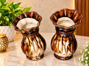 Set of 2 Brown Ceramic Vases