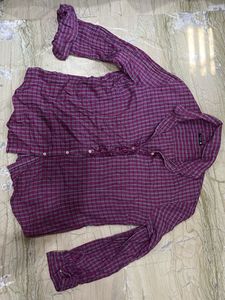 Women's Plaid Button-Up Ruffle Shirt