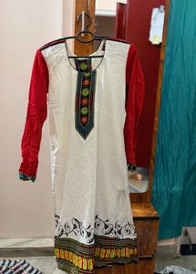 Stylish White Kurta with Red Sleeves