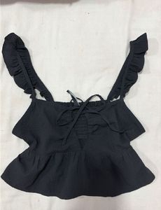 Cute Black Ruffle Crop Top