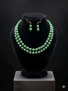 Elegant Green Pearl Necklace and Earring Set