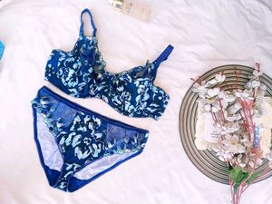 Floral Lingerie Set - Blue