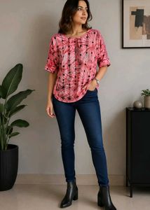 Pink Abstact Tunic Top with Embellishments