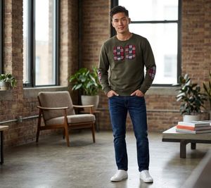 Men's Green Plaid Patch Sweatshirt