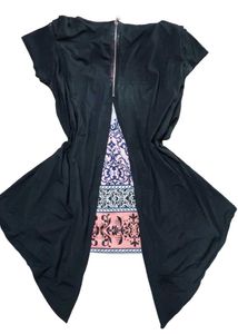Chic Black Kimono Cardigan with Patterned Tube Top
