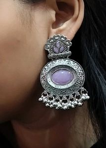 Lavender Oxidized Silver Dangler Earrings