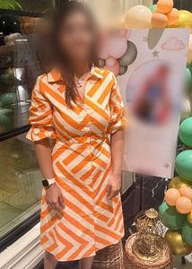 Vibrant Orange &amp; White Striped Midi Dress