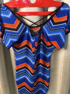 Vibrant Zigzag Print Crisscross Back Top