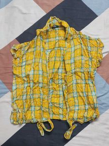 Yellow Plaid Tie-Up Top