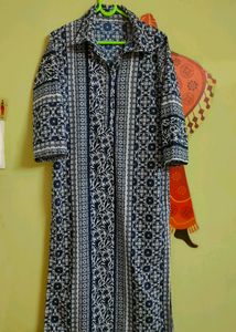 Women Blue Tribal Printed Collared Kurti