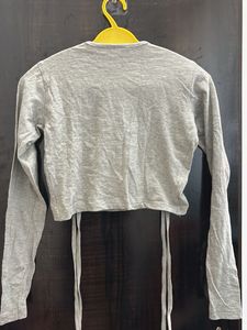 Gray Drawstring Crop Top