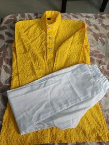 Kids Yellow Chikankari Kurta with Pants