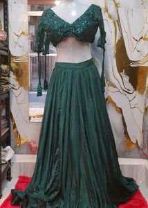 Emerald Sequin Blouse &amp; Skirt Set