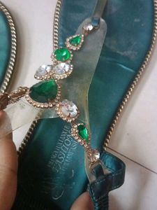 Embellished Emerald Green Flat Sandals
