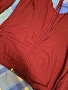 Maroon Bell Sleeve Ruched Top