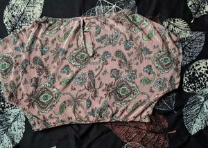 Pleated Paisley Print crop Top freesize