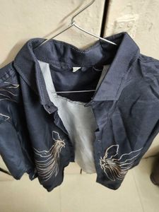 Men's Navy Printed Long Sleeve Shirt