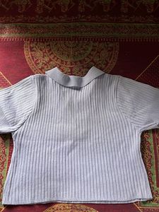 Light Purple Ribbed Collared Top