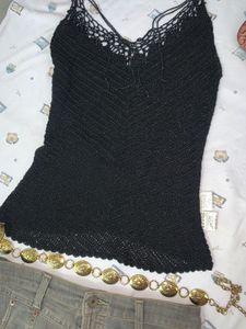 Elegant Black Beaded Knit Top