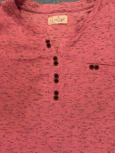 Pink Heathered Henley Top