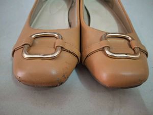 Tan Ballet Flats with Buckle Detail