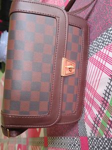 Chic Brown Checkered Crossbody Bag