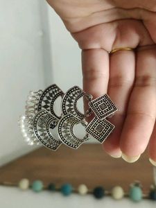 Oxidized Silver Jhumka Earrings Set of 3