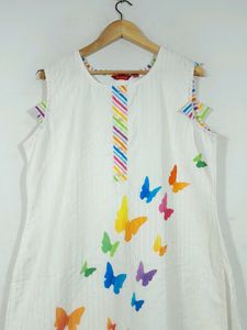 White &amp; Multicolor Printed Kurta Set (Women)