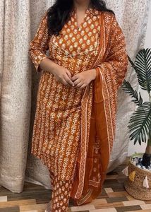 Orange Kurta Set with White Print