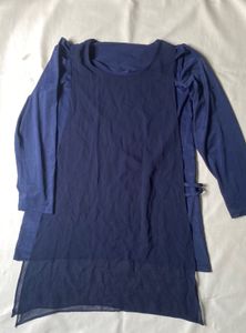 Navy Blue Sheer Overlay Kurta