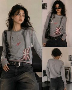 Grey Graphic Long Sleeve Top