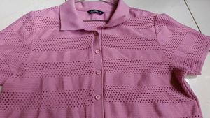 Pink Knitted Button-Down Top