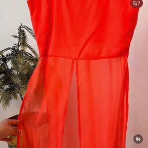 Vibrant Red Orange Ethnic Gown