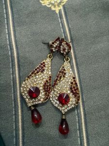 Stunning Red &amp; White Stone Earrings