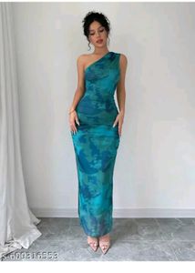 Chic One-Shoulder Abstract Print Maxi Dress