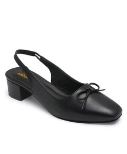 Aroom Black Slingback Bow Flats