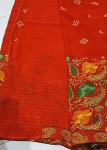 Red Printed Soft Saree With Unstitched Blouse