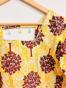 Yellow Back Tie-up Short Kurti