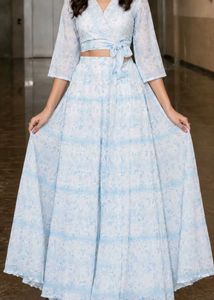 Boho Blue Floral Crop Top & Skirt Set