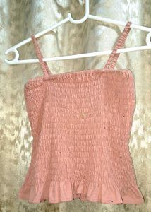 Pink Sparkly Smocked Crop Top