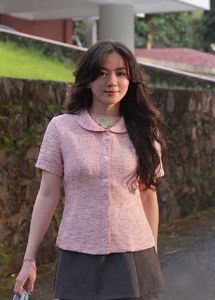 Korean Pintrest Pink Textured Short Sleeve Blouse