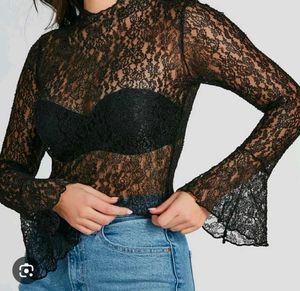Sheer Lace Bell Sleeve zara Top
