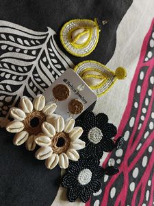 Boho Chic Shell & Beaded Earrings Set