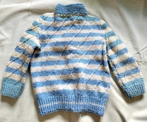 Hand-Knitted Baby Cardigan Blue Striped Sweater 💙