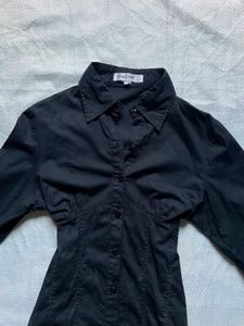 Y2k Black Fitted Button-Up Shirt