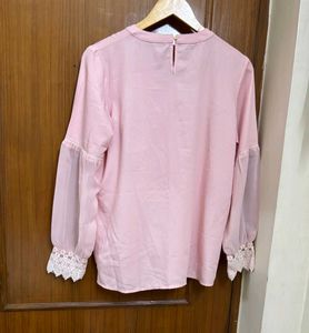 Pink Park Avenue Blouse with Lace Sleeves
