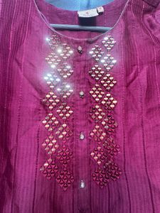 Mirrorwork Maroon Kurta with Lining
