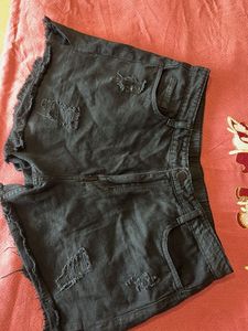 Distressed Black Denim Shorts