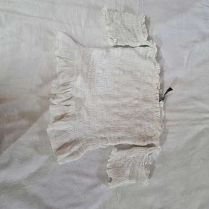 White Shirred Off-Shoulder Top